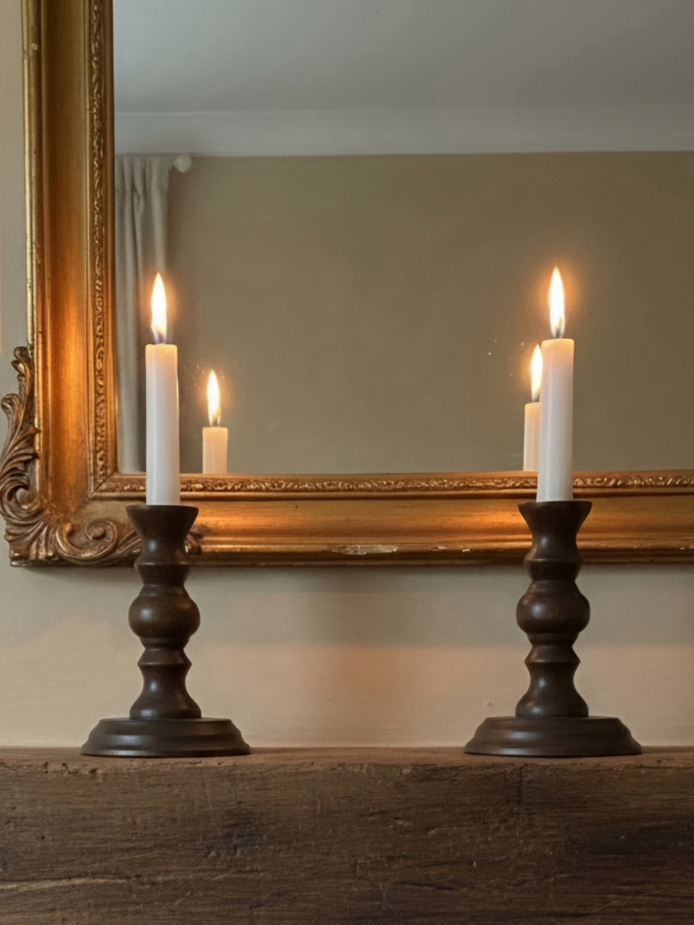 VTG MCM Lebanon Supply Co Solid Walnut Ware Candle Holders Set 6.5"
